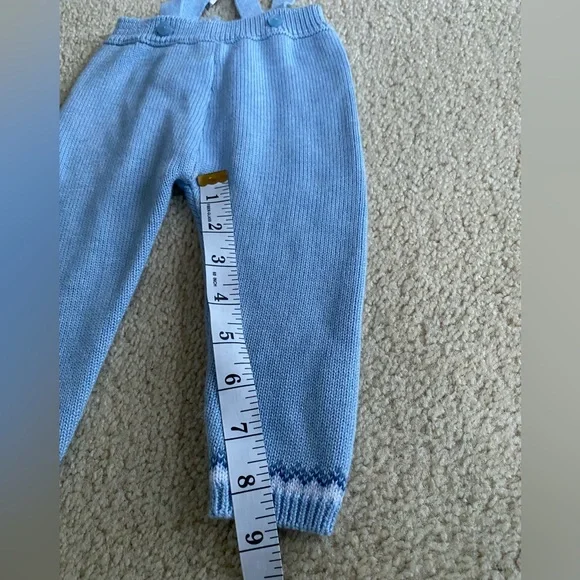 Baby blue boy knit suspender pants size 6-9 months